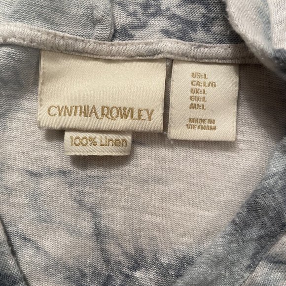 Cynthia Rowley Linen Hoodie Top Blue Tie Dye Roll Tab Sleeves Womens Sz Large - Picture 6 of 8